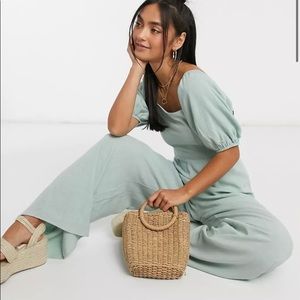 ASOS sage green linen jumpsuit